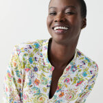 Tunique imprim� fleuri, col tunisien - blancheporte