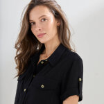 Tunique longue unie forme chemisier � poches, manches courtes - blancheporte