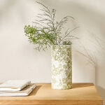 Vase c�ramique imprim� floral - hauteur 19, 5 cm - blancheporte