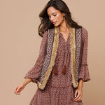 Veste brode imprime sans manches - 36 - marron - lora zellini
