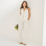 Veste style cafetier sans manches ray�e, viscose - lin - blancheporte