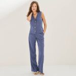 Veste style cafetier sans manches ray�e, viscose - lin - blancheporte