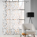 Voilage imprim� petites feuilles, finition ?illets - blancheporte