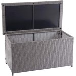 Coffre a coussins en polyrotin, hwc - d88, coffre jardin basic gris, 51x100x50 cm, 170l