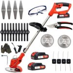 Debroussailleuse electrique sans fil, d�broussailleuse � gazon sans balais avec 2 batteries et 4 lames ...