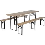 Ensemble de jardin type pique - nique 1 table, 2 bancs pieds rabattables acier noir / bois
