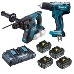 Makita - pack de 2 machines (perofo - burineur sds - plus + perceuse visseuse) 18v li - ion - dlx2100ptj ...