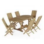 Salon de jardin en teck, 6 places, extensible