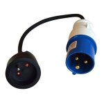 Adaptateur de camping, prise m�le cee17, prise fran�aise femelle, ip44, section de c�ble 1. 5mm2, 16 ...
