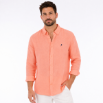 Chemise lin ruckfield � manches longues corail