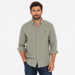 Chemise lin ruckfield � manches longues kaki