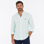 Chemise lin ruckfield � manches longues vert d'eau