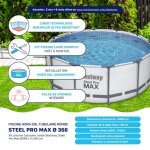 Piscine tubulaire bestway ronde  3, 66 x 1, 00 m steel pro max