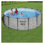 Piscine tubulaire bestway ronde � 4, 88 x 1, 22 m steel pro max - motif pierres grises