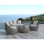 Salon de jardin gris en rsine tresse ronde - malaga