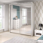 Arti - 17 - armoire coulissante 2 portes miroir avec penderies blanc