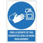 Panneau avec texte dsinfection des mains au gel hydroalcoolique