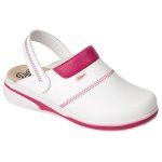 Sabot mdical femme blanc et fuchsia avec semelle anatomique