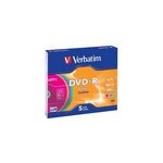 Verbatim dvd - r / 4. 7gb 16xspd colour 5pk slimcase