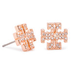 Boucles d'oreilles tory burch crystal logo stud earring 53423 rose