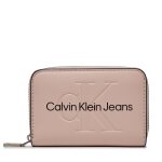 Portefeuille femme grand format calvin klein jeans sculpted med zip around mono k60k607229 rose