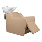 Bac � shampooing yannik beige professionnel avec repose - pieds �lectrique et vasque blanche