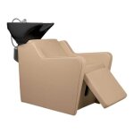 Bac � shampooing yannik beige professionnel avec repose - pieds �lectrique et vasque noire