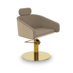 Fauteuil coiffure alya beige base ronde inox dor� �50 cm ergonomique