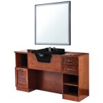 Meuble de coiffage barbier jules br 02 / 98 avec miroir carr� led et vasque noire professionnelle