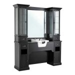 Meuble de coiffage barbier william 1 b / 22 avec miroir, vitrines et vasque blanche professionnelle