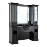 Meuble de coiffage barbier william 1 b / 98 avec miroir, vitrines et vasque noire professionnelle