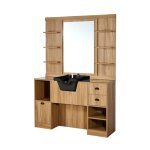 Meuble coiffeuse barbier auguste bois clair vasque noire