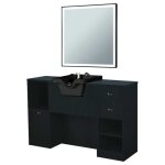 Poste de coiffage professionnel oke 9 98 / b avec miroir ciara carr� et vasque noire