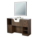 Poste de coiffage professionnel oke 9 b / w avec miroir ciara carr� et vasque blanche