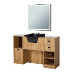 Poste de coiffage professionnel oke 9 br / b avec miroir ciara carr� et vasque noire