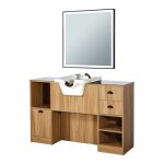 Poste de coiffage professionnel oke 9 br / w avec miroir ciara carr� et vasque blanche
