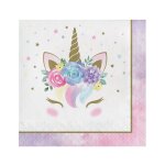 16 serviettes en papier licorne ferique blanches 33 x 33 cm