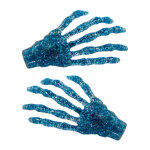 2 barettes  cheveux mains squelette bleues pailletes