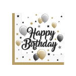 20 serviettes en papier happy birthday dor noir argent 33 x 33 cm