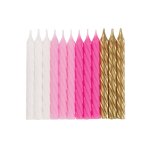 24 bougies d'anniversaire spirales roses, blanches et dores 7 cm