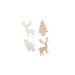 24 confettis en bois naturel et blanc sapins et cerfs 3, 5 cm