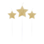 3 bougies sur pic toiles paillettes champagne 11 cm