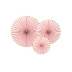 3 rosaces en papier roses poudr�es et dor�es 23, 32 et 40 cm