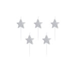 5 bougies d'anniversaire sur pic �toiles argent�es paillet�es 3, 5 cm