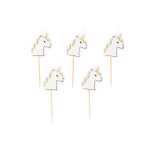 5 bougies sur pic licorne paillettes champagne 4, 5 x 3 cm
