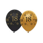6 ballons en latex 18 ans noirs et dors 30 cm