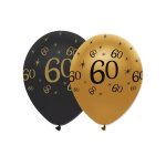 6 ballons en latex 60 ans noirs et dors 30 cm