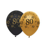 6 ballons en latex 80 ans noirs et dors 30 cm