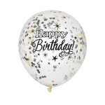 6 ballons en latex confettis happy birthday argent et or 30 cm