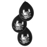 6 ballons en latex squelette fleuri noir 25 cm